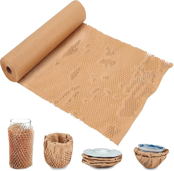 Honeycomb Packing Paper, 15" x 300' Packing Paper Substitute Alternative for Bubble Cushioning Wrap for Moving Shipping Packaging, Recyclable Moving Supplies Bubble Packing Wrap Protective Roll
