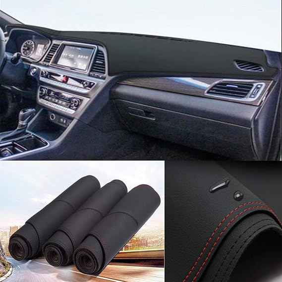 Black Leather Dash Mat Dashboard Cover Dash mat Interior Pad for Hyundai Sonata 2015-2019