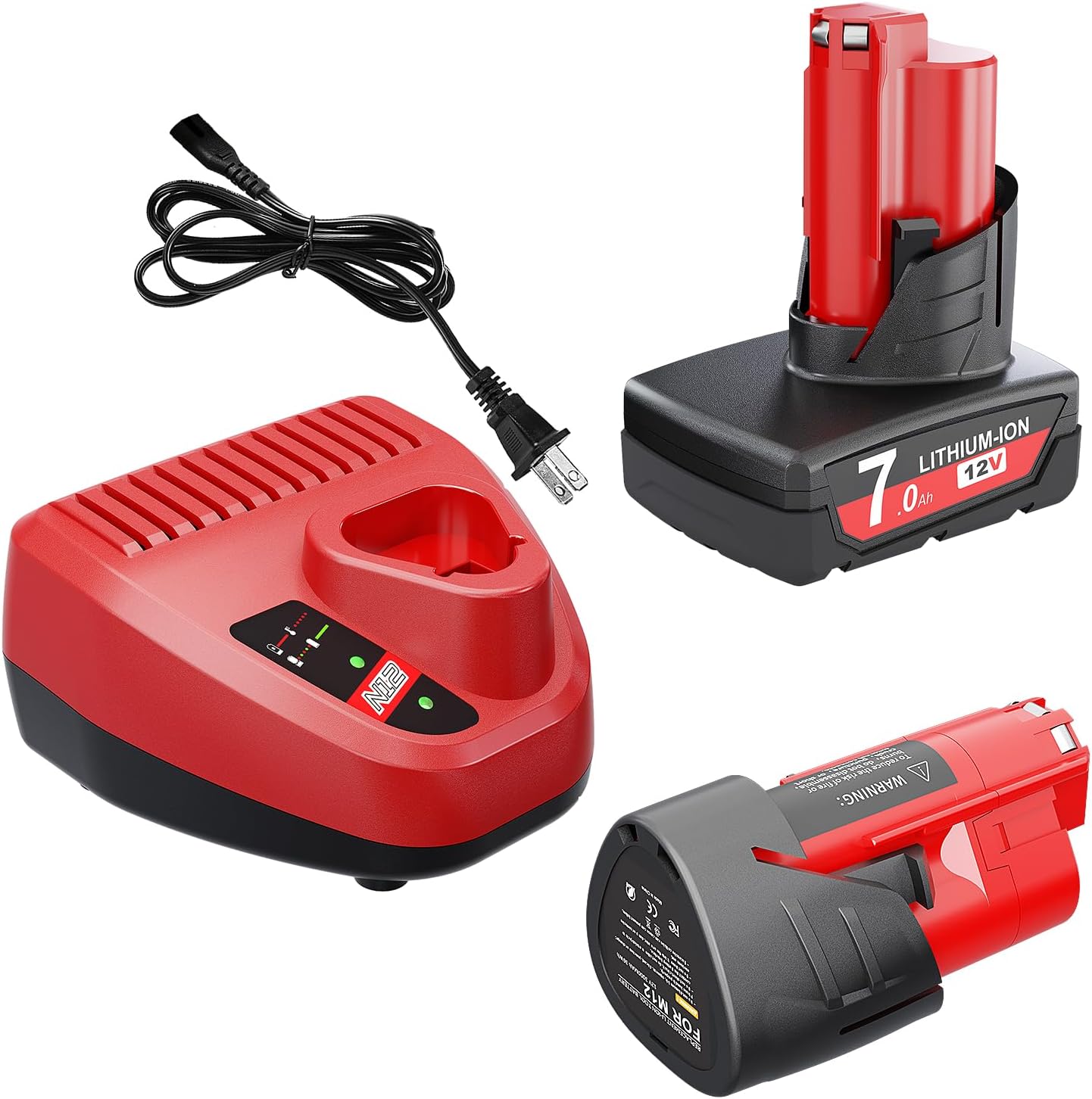 Bonacell 2 Pack Replacement for Milwaukee M12 Battery 12V 3.0Ah and 7.0Ah Lithium Battery Packs Compatible with Milwaukee Battery M12 and Charger Kit
