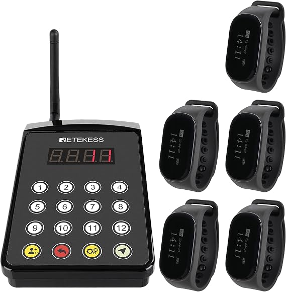 Retekess TD154 Waitress Pager System, Restaurant Pagers, 5 Watch Receivers