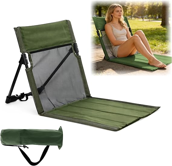 Bodenstuhl Outdoor Grün Strandmatte mit Rückenlehne Strandstuhl Klappbar Leicht Rückenlehne Strand für Camping Im Freien Strand Reisen Zuhause (Atmungsaktiver Stil)