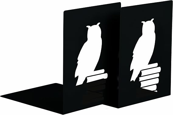 Moses. libri_x Bookend Set Reading Owl, Set of 2 Metal Book Stands, Two Black Metal Bookends in Set with Beautifully Punched Reading Owls, 16 cm x 16 cm x 12.5 cm