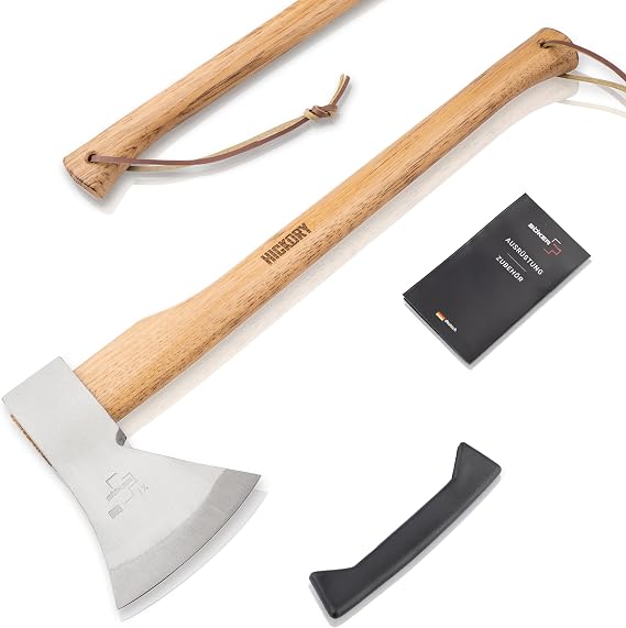 BOKER Plus Appalachian Axe Professional Bushcraft, Outdoor & Survival Axe Large Carbon Steel Blade with Long Hickory Handle Camping Hatchet with 600 g Rhineland-Style 1055 Carbon Steel Head
