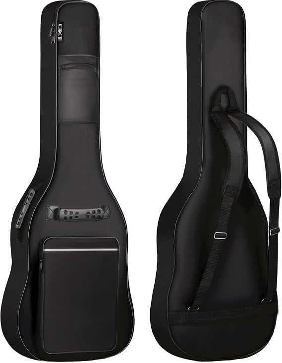 GIGKOUKI Acoustic Guitar Case 40-41 Inch Soft Padded 9mm Waterproof Guitar Bag with Back Hook Loop Classical Guitar Bag with Strap, Black, Electric Bag, Durable