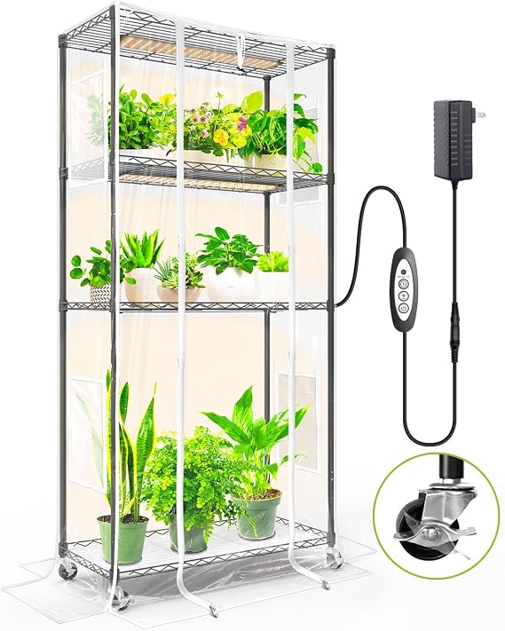 Indoor Greenhouse with Grow Light,4-Tier Plant Shelf, 30x14x59in
