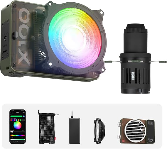 ZHIYUN MOLUS X100 RGB Standard 00W Video Light [Official] with Mini Spotlight Conical Optical Snoot kit Photography Studio Video Lighting Projector Accessory with 10 Gobos Free Cutting