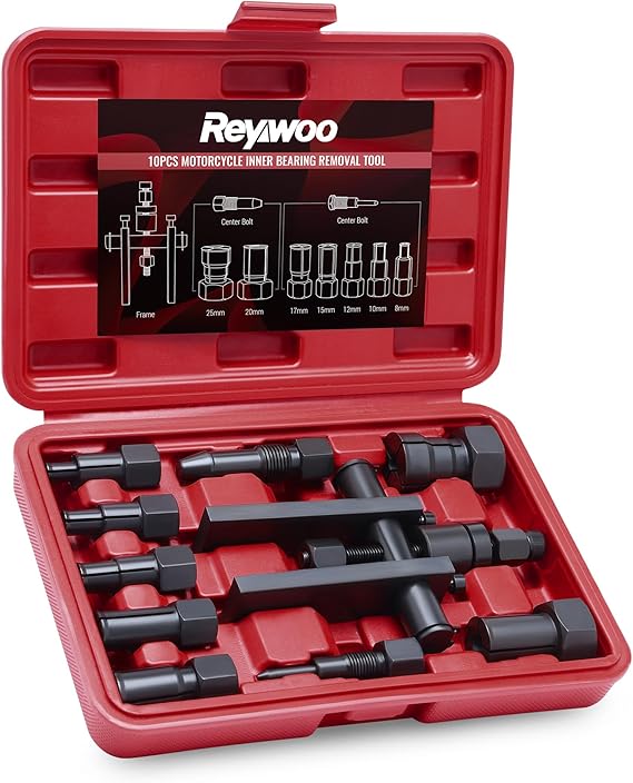 Reywoo Motorcycle Wheel Bearing Puller Set, 8-25mm Motorcycle Wheel Inner Bearing Removal Tool Set, 10 Piece Blind Hole Bearing Puller Tool Kit for Removing Motorcycle Bearings