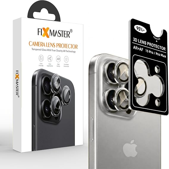 Fixmaster iphone 15 Pro - 15 Pro Max Uyumlu Kamera Lens Koruyucu, Natürel Titanyum, Orijinal Rengiyle Kusursuz Uyum, Darbe Emici, 9H Temperli Cam, Kolay Kurulum, Anti-Reflection Kaplama, Metal Çerçeve