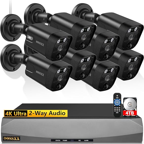 OOSSXX 4K PoE Wired Outdoor Video Surveillance IP Cameras Security System