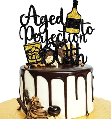 Aged To Perfection 60th Birthday Cake Topper - Wine 60th Birthday Black Glitter Cake Topper - Vintage 1963 Happy 60th Birthday Party Cake Decoration