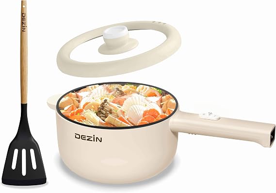 Dezin 2L Hot Pot Electric, Non-Stick Electric Pan, 700W Adjustable Power | Electric Pot for Cooking/Steak/Egg/Fried Rice/Ramen/Soup, Portable Pot for Dorm/RV/Family/Travel/Camping, Include Spatula
