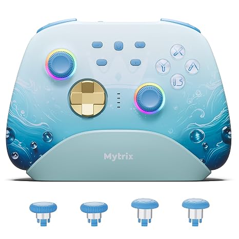 Mytrix Wireless Switch Pro Controllers with Charging Dock, Bluetooth Controller for Nintendo Switch/Lite/OLED with Hall Effect Joysticks & Trigger, Compatible with PC/iOS/Android/Steam (Aqua Blue)