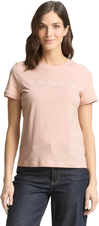 Tom Tailor Damen Basic T-Shirt mit Logo-Print