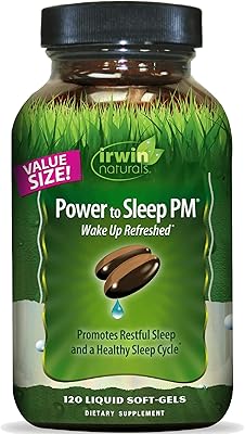 Irwin Naturals Power to Sleep PM Natural Sleep Aid with Melatonin, Ashwagandha, Valerian, GABA & L-Theanine Promotes Relaxation, Restful Sleep & Healthy Sleep Cycle 120 Liquid Soft-Gels