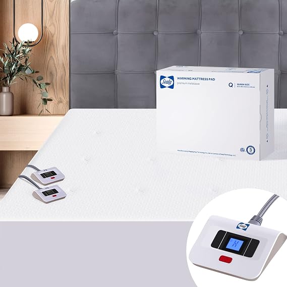 Sealy Heated Mattress Pad Queen Size Dual Control Machine Washable 6080" | with 10 Heat Setting Controller & 1-12 Hours Auto Shut Off | Fit Up to 15"-17" Deep Pocket