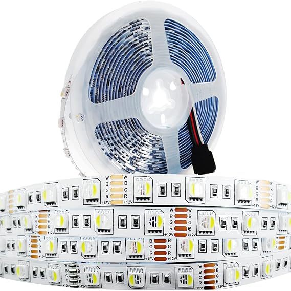 12V LED Strip Lights, 4 in 1, RGBW RGB + White 6000K 5M Mixed Color LED Light Strip SMD 5050 IP20 300 LEDs LED Rope Light for Bedroom, Kitchen Decoration [Energy Class F]