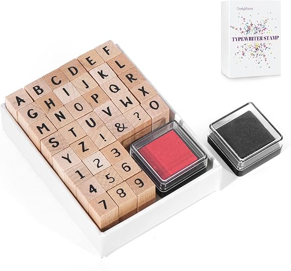 CraftyManor 39 PCS Small Letter Stamps and Ink Pad for Crafting, Clay Alphabet Wooden Rubber Stamp Kit for Kids, DIY Craft Scrapbook Supplies for Card Making