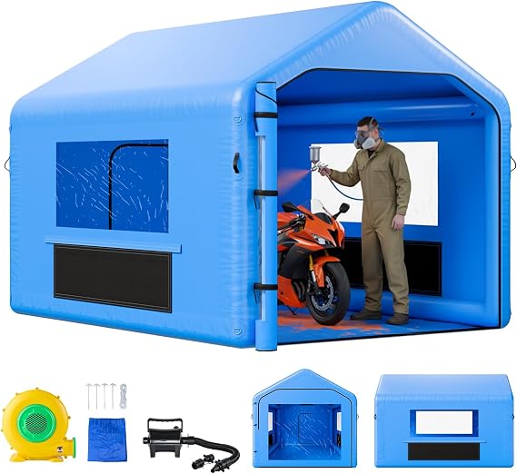VEVOR Inflatable Paint Booth, 13.12 x 9.84 x 9.25 ft, Upgraded Waterproof Design, Inflatable Spray Booth with 750W Blower and Air Filter System, Triangular Roof, for Painting Bicycle, Motorcycle