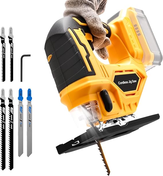 Jig Saw for De-walt 20V Max Battery, Cordless Jigsaw Tool with 45 Bevel Cuts & 3 Orbital Motions, Up To 2900 RPM, Brushless JigSaw for Straight/Curve/Circle Cutting(Battery Not Include)