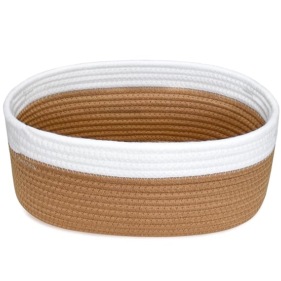 ABenkle Small Woven Basket, Cute Small Basket, Rope Room Shelf Storage Basket, Cat Dog Toys Basket Chest Box, Empty Decorative Gift Basket, 12"x 8" x 5"