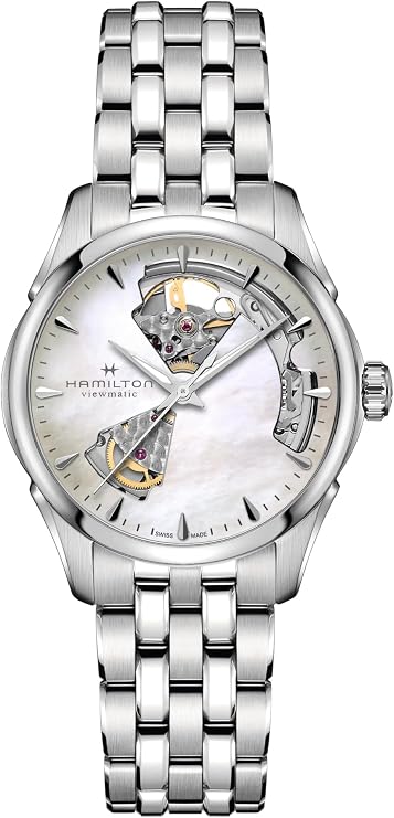 Hamilton Jazzmaster Open Heart Automatic Women's Watch, 36mm Stainless Steel Case, Swiss Made, Mother of Pearl Dial Analog Wrist Watch, 50m Waterproof, Sapphire Crystal, Stainless Steel Strap