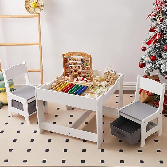 Kids Table and Chair Set with Storage, Toddler Activity Table, 2-5 Year Old