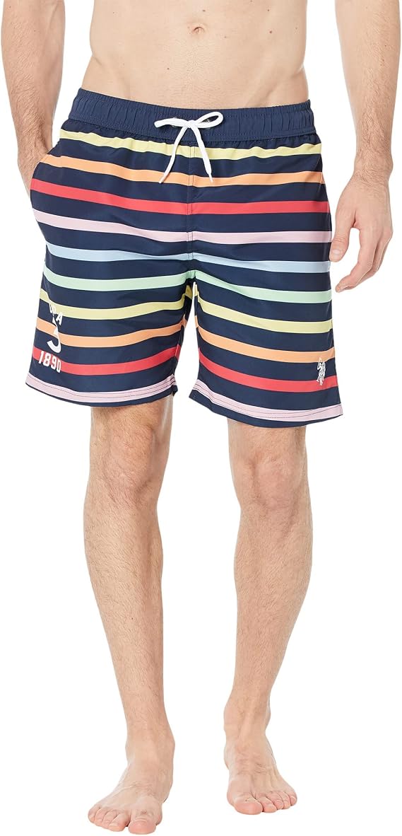 U.S. Polo Assn. USPA Multi Stripe Swim Shorts, Classic Navy, XX-Large
