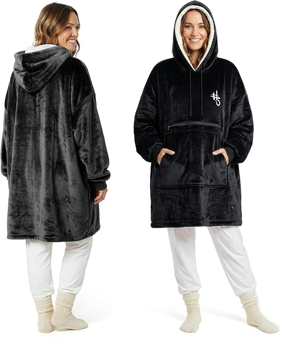 Oversized Wearable Blanket Hoodie for Women and Men, Hidden Pockets | Hidden sleeve pockets keep hands warm and free - one size fits most, soft fleece for lounging, travel and cold nights