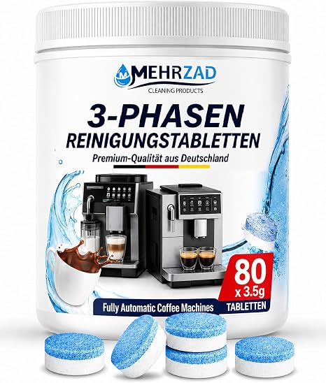 80 × 3-Phase Premium Cleaning Tablets for Fully Automatic Coffee Machines - Cleaning Protection and Care - Compatible with Jura & Siemens - 3.5 g Tablets - Made in Germany