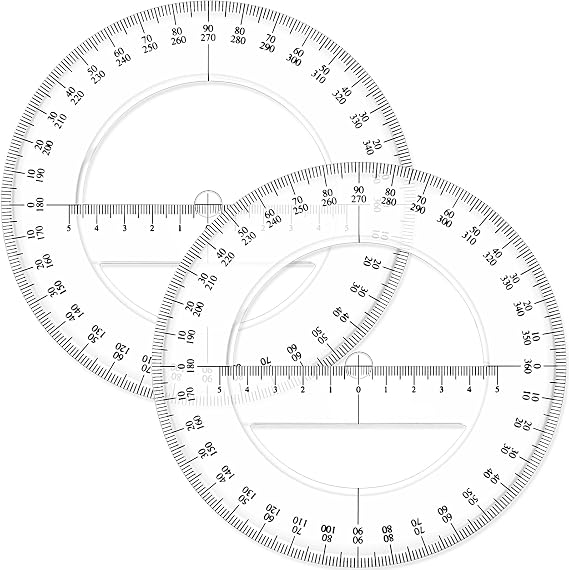 2 Pack 360 Degree Protractor, 6 Inch Multifunctional Drawing Ruler, Classic