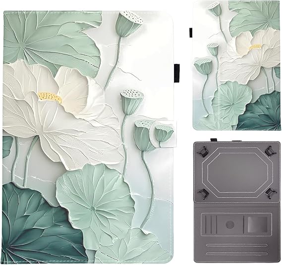 PU Leather Tab Case for Universal 10-11" Vibrant Colors & Stylish Patterns, Cover Protection, Stand, for DOOGEE Blackview Tablet 10, Lotus