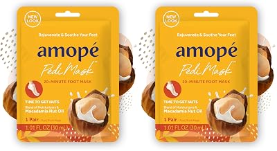 Amope Pedi Mask 20-Minute Foot Mask, Intensely Moisturizing Socks, Self-Care, Time to Get Nuts with Macadamia Nut Oil, Urea & Vitamin Complex for Long Lasting Hydration, 3 Pair Packaging May Vary