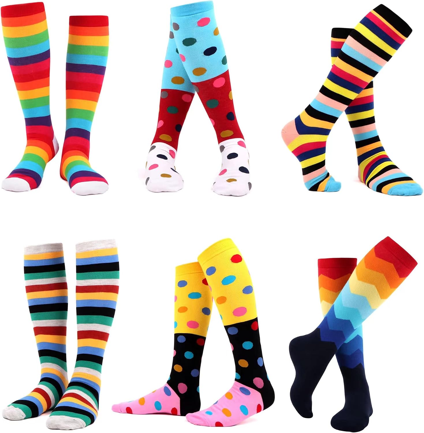 WeciBor Womens Funny Novelty Multi Colorful Pattern Cotton Knee High Socks