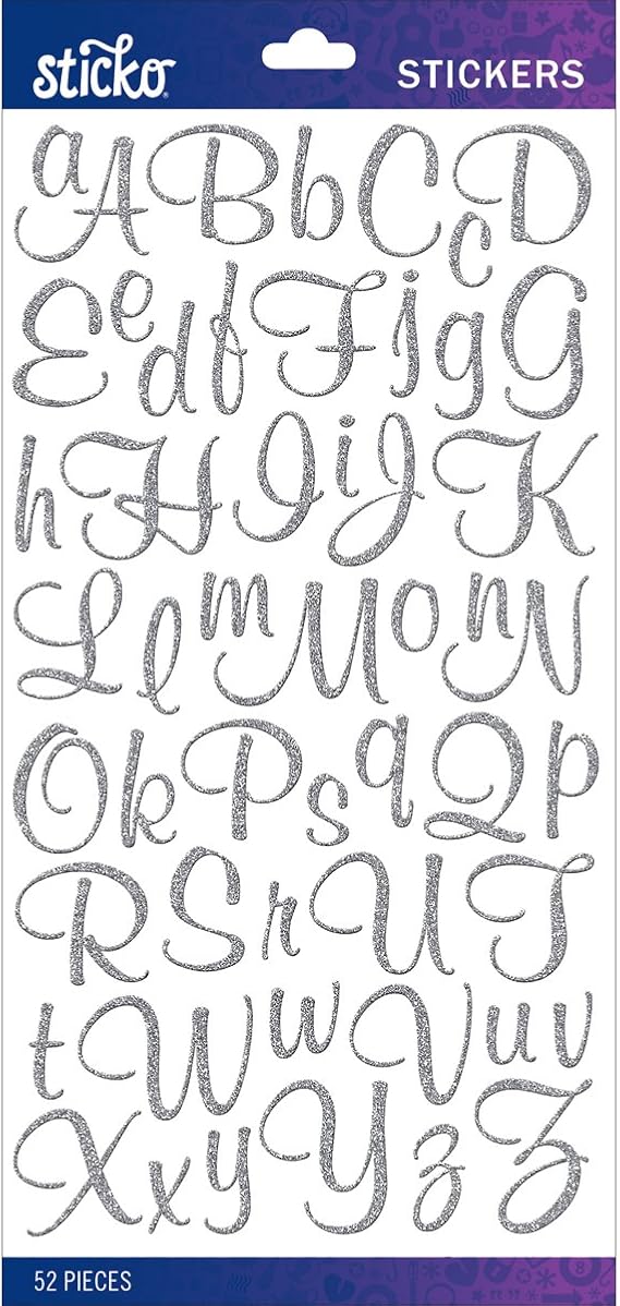 Sticko Sticker Alpha-Mural-Small-Script-Silver-Glitter (52 Pieces) 52-90108