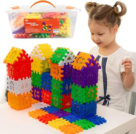 RAINBOW TOYFROG Waffle Blocks STEM Building Toys for Kids Ages 4-8, Large Kids Building Blocks with Toy Storage Container Kindergarten Toys Preschool manipulatives Toddler Toys