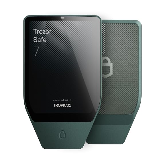 Trezor Safe 7 – Krypto-Hardware-Wallet mit Bluetooth Farb-Touchscreen Transparentem Secure Element Quantum-Ready (Obsidian Green)