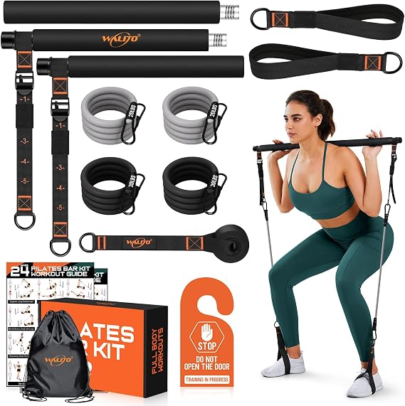 Pilates Bar Kit with Resistance Bands, Workout Equipment for Legs, Hip, Abs | Adjustable Fitness Equipment for Women & Men, Exercise Bar for Full-Body Workouts Resistance Bands Bar for Home Gym & Yoga