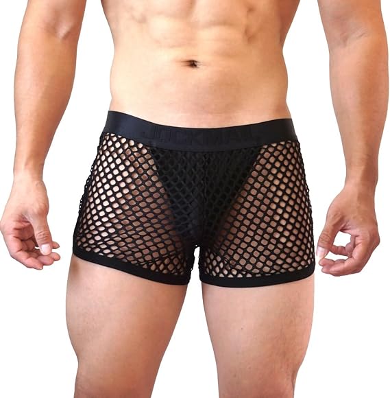 JOCKMAIL Men's Mesh Boxer Briefs Hot Low Waist Sexy Uderwer Breathable Fishnet Trunks