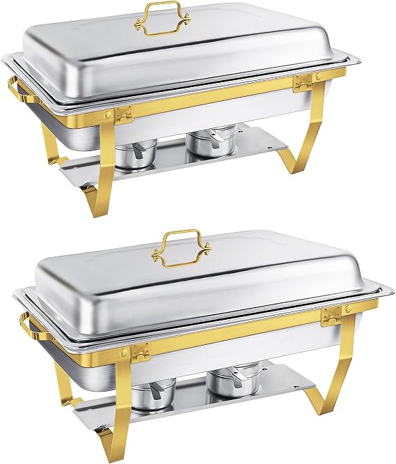 Chafing Dish Buffet Set 9L, 2Packs, Elegant Bicolour Gold&Silver | Gold Chafing Dishes for Buffet,Rolled Edge Design,Stainless Steel Food Warmer for Catering Buffet and Any Party