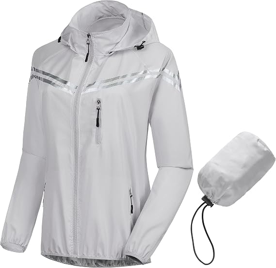 CREATMO US Women's Sun Jackets Lightweight Packable Shirts UPF 50+ Hoodie Reflective Cycling Jacket With Detachable Hood