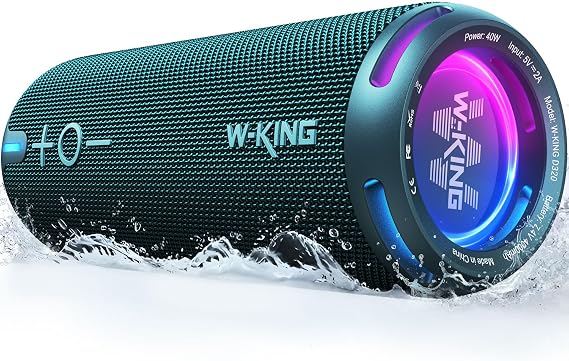 W-KING D320 Bluetooth Hoparlör, 40W 360° Surround Boombox, 24 Saate Varan Çalma Süresi, IP67, Kablosuz Stereo TWS, Powerbank/TF/Aux/Bluetooth5.3, Ses Bombası