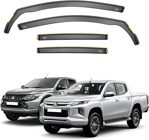 ISPEED Wind Deflectors For MITSUBISHI L200 Triton MK5 Pick-up 4 door 2015-22 4pc - Keep Your Car Ventilated In Rain - Reduce Wind Turbulence - Tinted In-Channel - In Channel Type