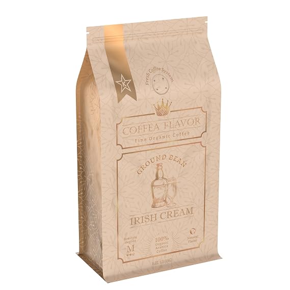 Organic Ground Coffee Medium Roast (16oz) - Irish Cream Flavored | 100% Arabica, Single Origin and Low Acid - USDA Organic and Fair Trade Certified - Naturally Flavored Without Additives