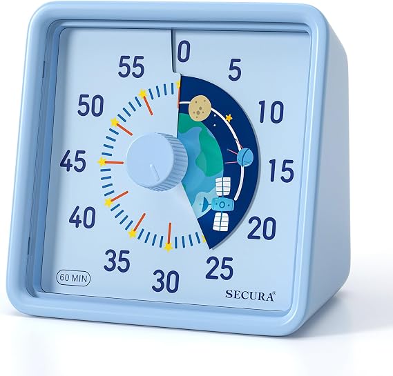 Secura 60-Minute Visual Timer for Kids Classroom (Blue & Blue)