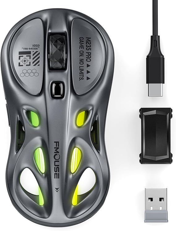 FMOUSE Wireless Gaming Mouse, Tri-Mode 2.4G & Dual Bluetooth & Wired, Gray