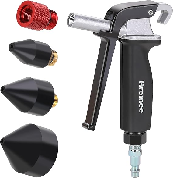 Hromee High Flow Air Blow Gun with 1/8-Inch Rubber Tip Set, Air Dust Gun Nozzle Compressor Accessories with 1/2-Inch Adapter