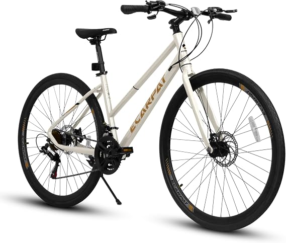 700C Road Hybrid Bike for Adults, 21-Speed Road Bicycle with Carbon Steel Frame, Dual Disc Brakes, Flat Handlebar, and Multiple Color Options