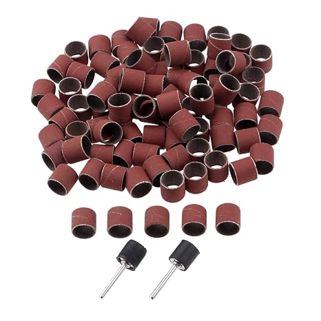 Yetaha 100 Pcs Sanding Bands, 600 Grit Drums Sleeves with 2Pcs Mandrel Set, Tool Accessories for Dremel Rotary Tools 12CM | 600-grit sanding sleeves matched with 2 mandrel rods, 12cm size replacement accessories for Dremel rotary power tools