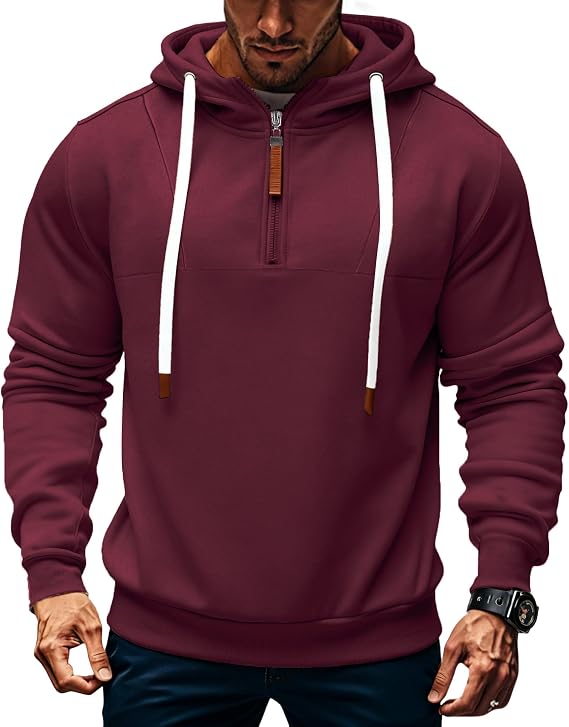 Mens Quarter Zip Hoodie Sweatshirt Warm Fleece Long Sleeve Pullover Hoodies for Men