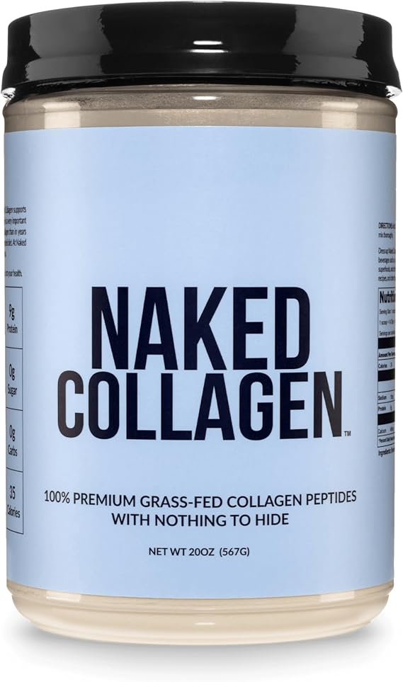 NAKED Collagen Peptides Protein Powder, 60 Servings, Pasture-Raised, Unflavored Grass-Fed Hydrolyzed Collagen Supplement, NSF Certified, Paleo Friendly, Non-GMO, Keto, Gluten Free, 20oz